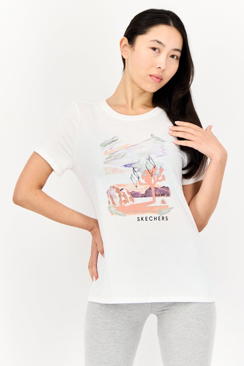 SKECHERS Women Sportswear Fit Short Sleeves Outdoor T-Shirt, White - Image 1