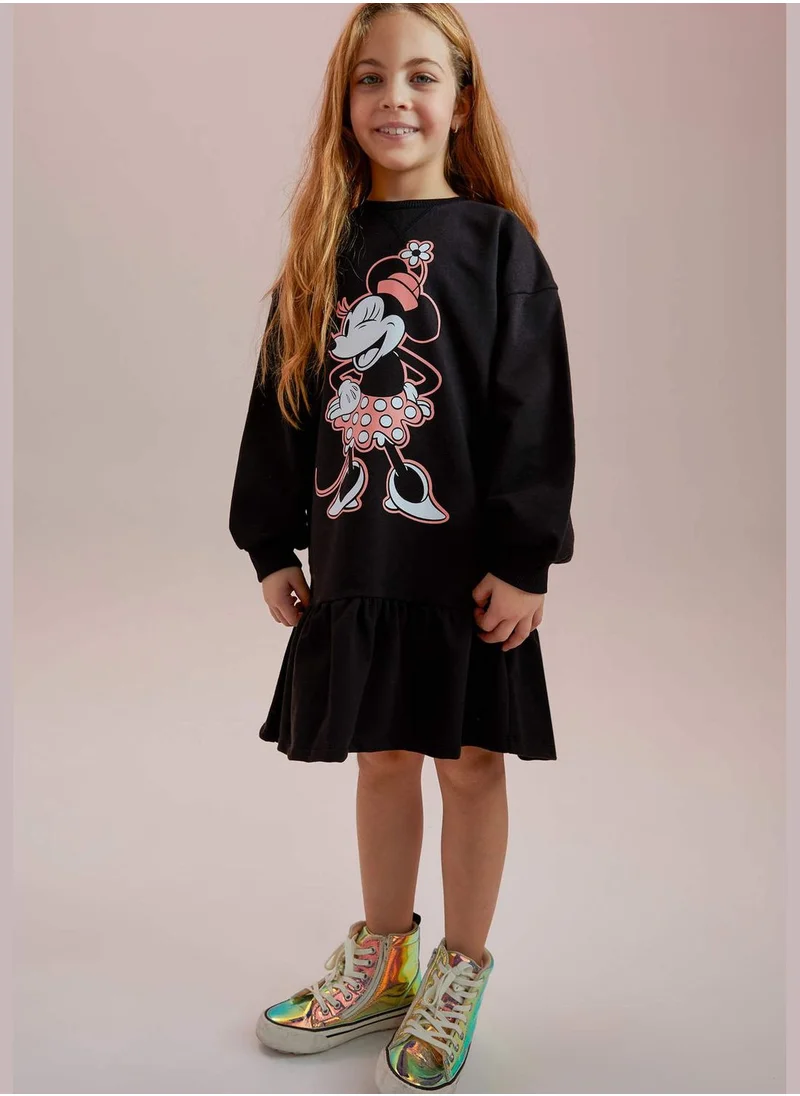 DeFacto Minnie Mouse Licenced Long Sleeve Flywheel Detailed Mini Dress