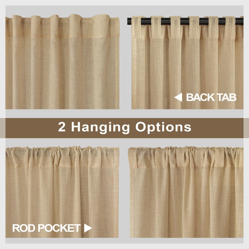 Pitalk Tan Linen Curtains 90 Inch Length For Living Room Dining 2 Panels Set Back Tab Pocket Light Filtering Sheer Taupe Brown Mocha Coffee Color Drape For Bedroom Home Office Burlap Vintage Decor 52X90 Long - Image 4