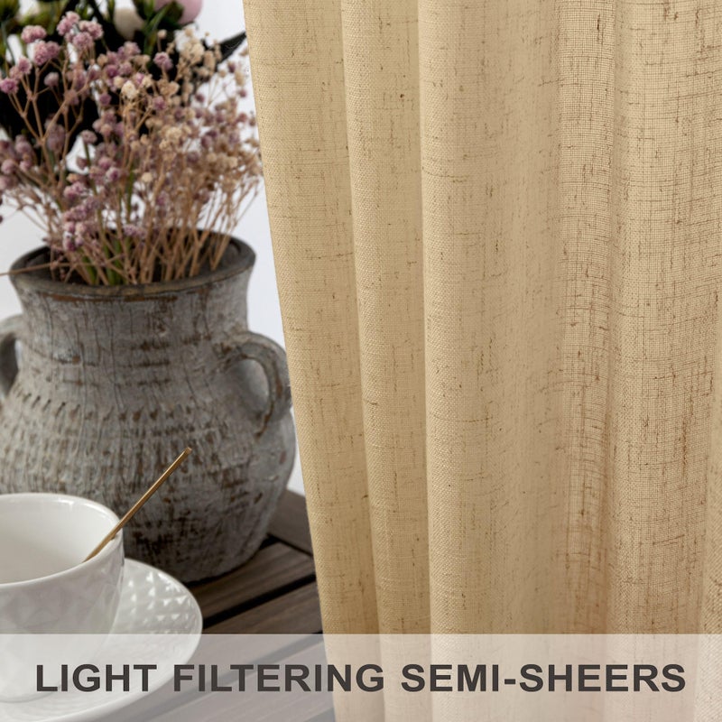 Pitalk Tan Linen Curtains 90 Inch Length For Living Room Dining 2 Panels Set Back Tab Pocket Light Filtering Sheer Taupe Brown Mocha Coffee Color Drape For Bedroom Home Office Burlap Vintage Decor 52X90 Long - Image 3