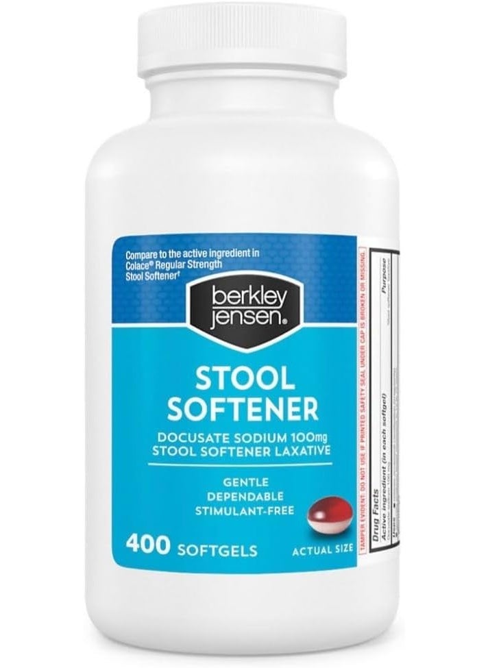 Berkley Jensen berkley jensen Stool Softener Laxative, Docusate Sodium 100 mg, Stimulant-Free Gentle Dependable Constipation Relief - Helps Promote Regular Bowel Movements, 400 Softgels (Pack of 1) 