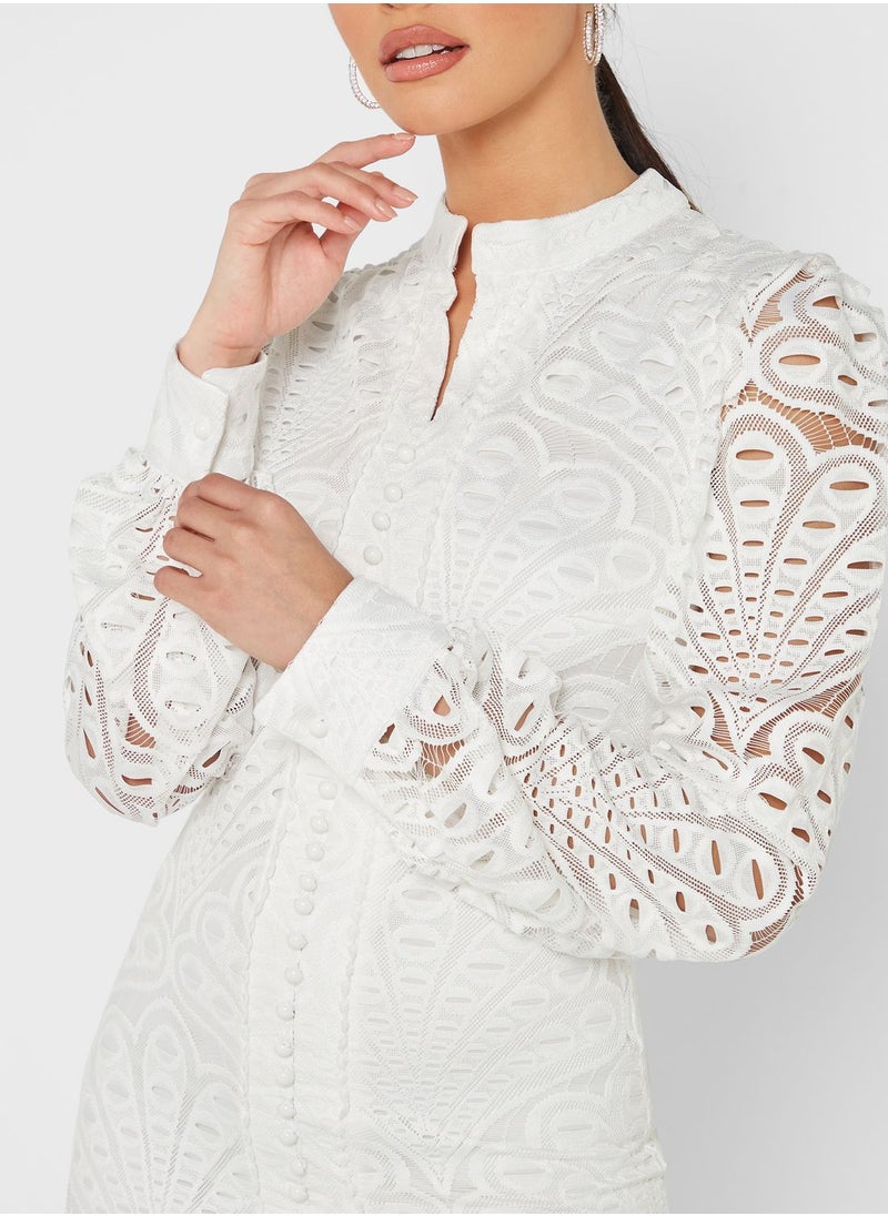 Ella Limited Edition Eyelet Lace Detail Fit & Flare Dress  - Image 3