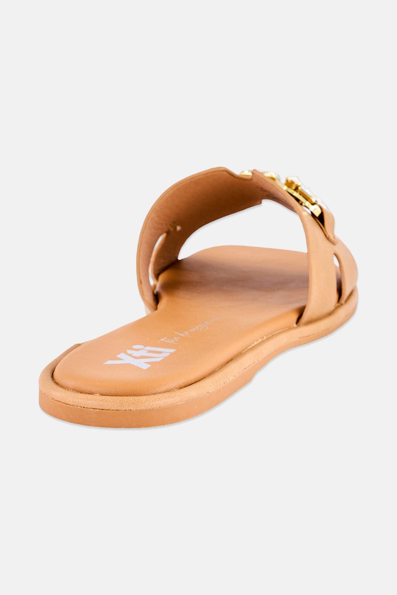 Xti Women Brand logo Slip On Flats, Tan - Image 4