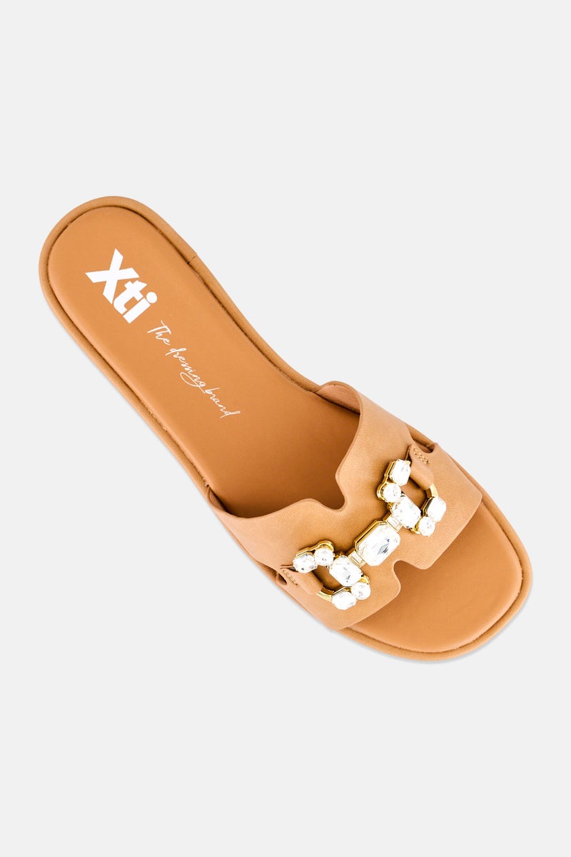 Xti Women Brand logo Slip On Flats, Tan - Image 3