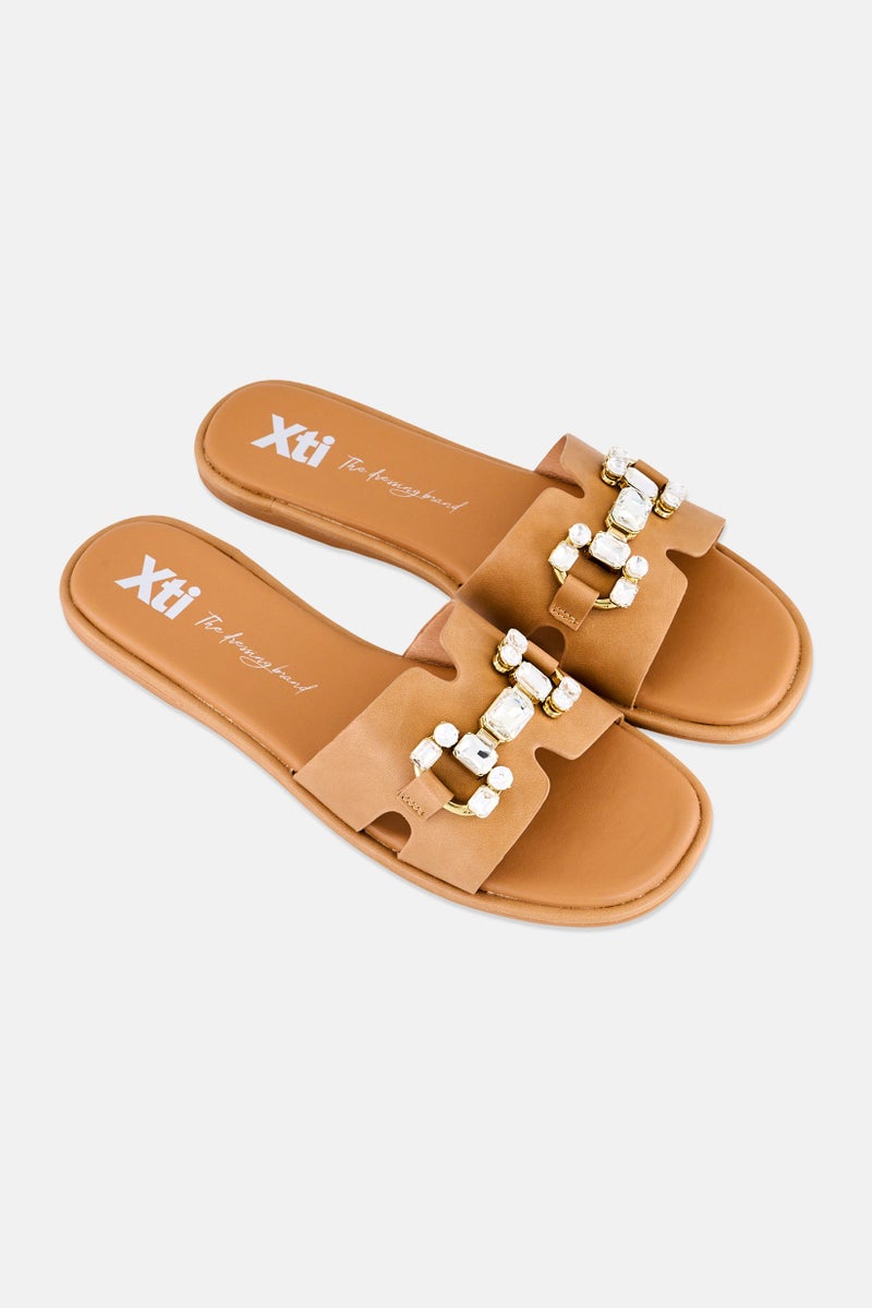 Xti Women Brand logo Slip On Flats, Tan - Image 2