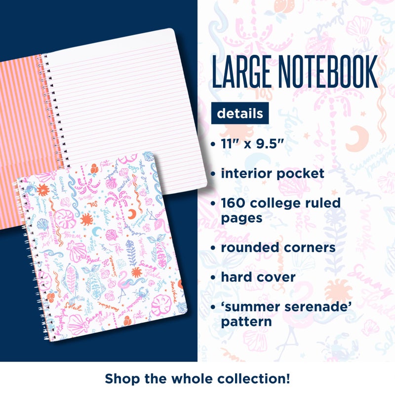 Lilly Pulitzer Large Hardcover Spiral Notebook, 11" x 9.5" with 160 College Ruled Pages (Summer Serenade) - Image 4