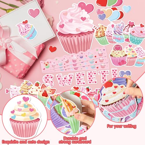 CPicdn 124Pcs Valentine's Day Cupcake Bulletin Board Classroom Decoration Set Our Class is So Sweet Cupcake Hearts Cutouts Valentine's Birthday Party Supplies School Classroom Chalkboard Wall Decor - Image 3