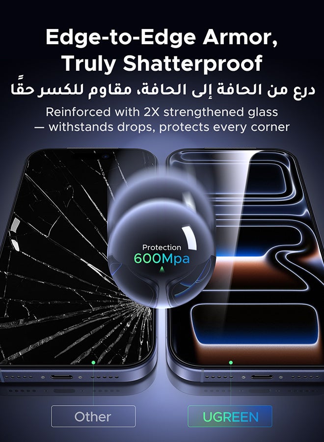 Ugreen 2-Pack iPhone 17 Pro Max Screen Protector Full Protection With Auto Alignment Kit  Ultra HD Clear, Scratch Resistant, Military-Grade Protection, Easy Installation, Anti-Fingerprint, Bubble Free Film - - Image 4