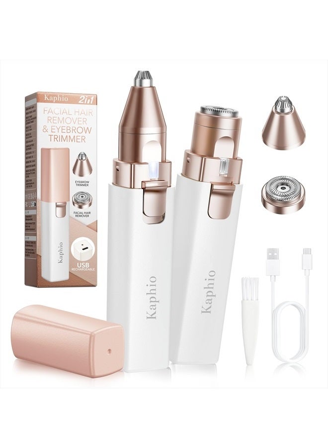 Kaphio Facial - Eyebrow Hair Remover for Women: Rechargeable 2 in 1 Eyebrow Trimmer and Face Shavers for Women - Painless Electric Hair Removal Device for Face Eyebrows Peach Fuzz Lips with Light - Image 1