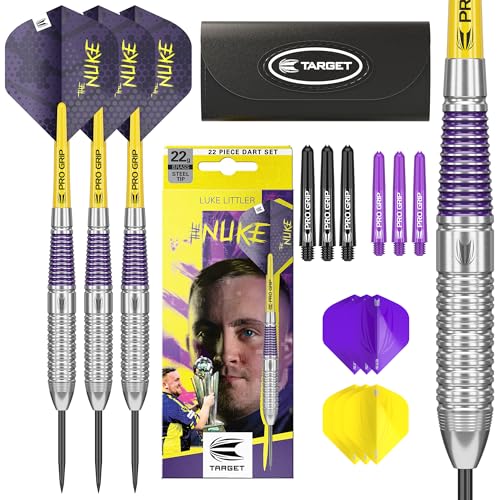 Target Darts Luke Littler Brass Steel Tip Darts Set – 22G Steel Tip Dart, The Nuke Player Edition Dart Set, Dart Flights, Shafts & Dart Case Included | Professional Dart Accessories - Image 1