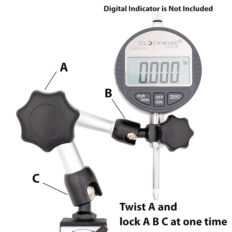 Clockwise Tools Mini Magnetic Base, MGBR-03, Magnetic Stand for Digital Dial Indicators, 88lbs Max Pull - Image 2
