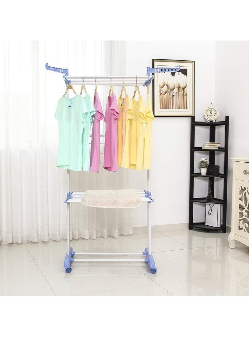 Heavy Duty Movable/Mild Steel Double Pole Cloth Drying Stand & Laundry Rack with Weight Capacity,40kg - Image 2