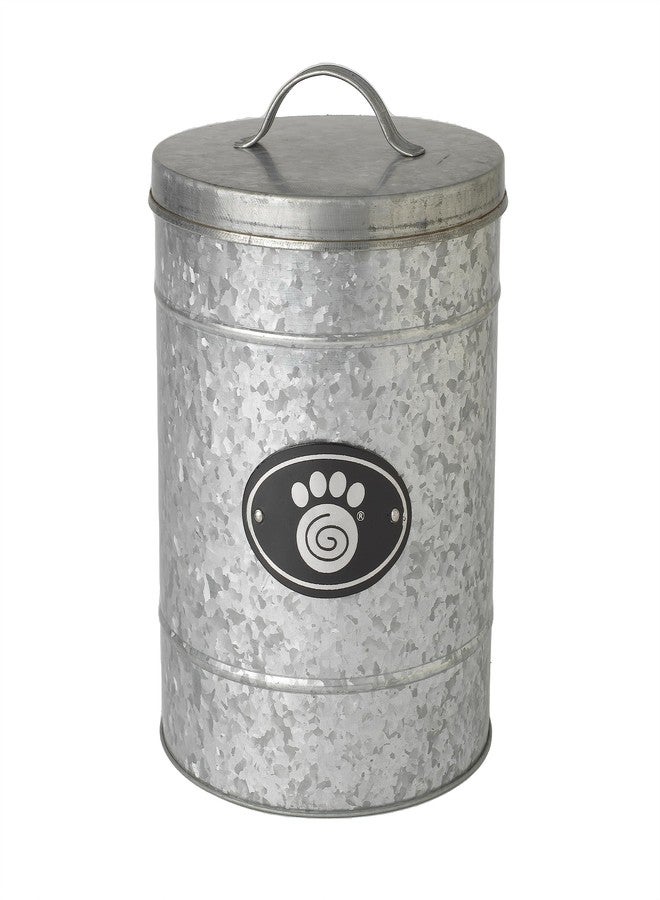 PetRageous 16079 Swirl Paw Galvanized Stainless-Steel Storage Container 6.02-Quart 7.87-Inch Diameter 9.84-Inch Tall for Dog Treats and Dog Food or Cat Treats, Metallic - Image 1