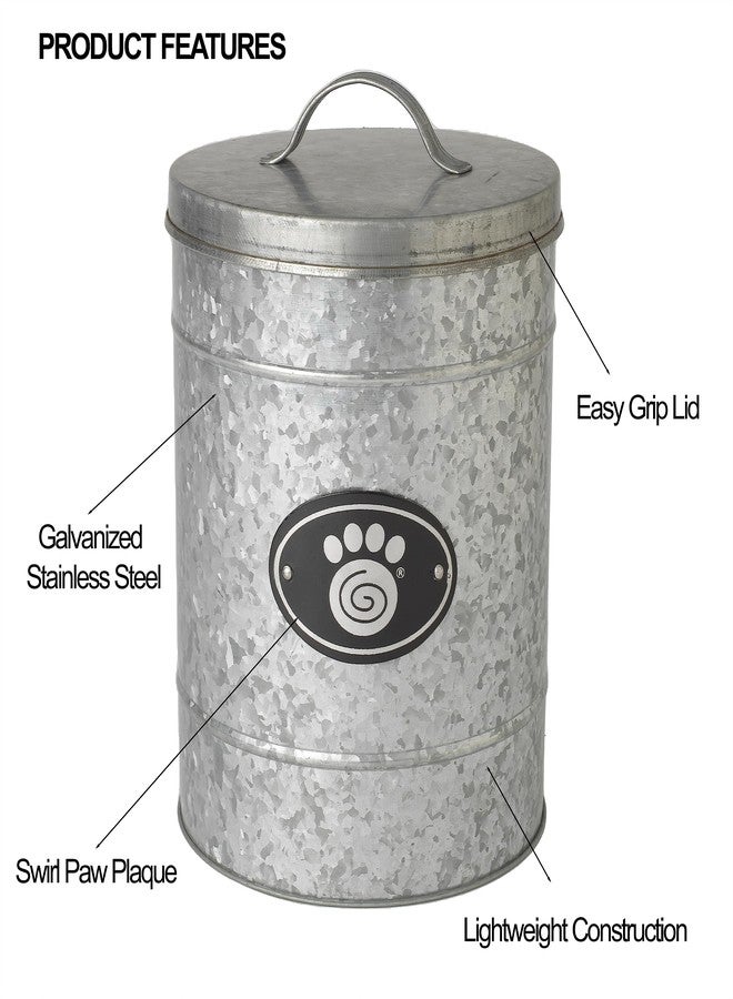 PetRageous 16079 Swirl Paw Galvanized Stainless-Steel Storage Container 6.02-Quart 7.87-Inch Diameter 9.84-Inch Tall for Dog Treats and Dog Food or Cat Treats, Metallic - Image 3