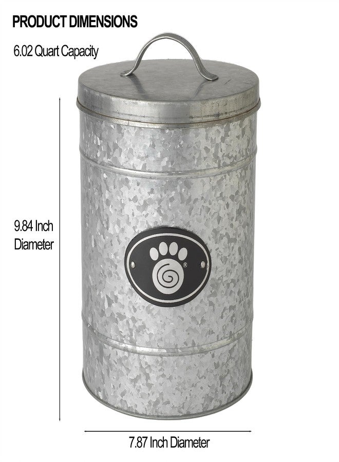 PetRageous 16079 Swirl Paw Galvanized Stainless-Steel Storage Container 6.02-Quart 7.87-Inch Diameter 9.84-Inch Tall for Dog Treats and Dog Food or Cat Treats, Metallic - Image 2
