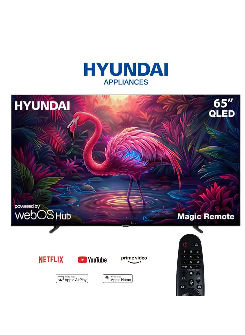 هيونداي تلفزيون ذكي QLED بدقة 4K UHD بدون إطار، 65 بوصة، WebOS، مع ريسيفر مدمج، أسود - L65HYNDA750 - Image 1