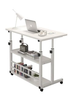 Mobile Laptop Desk, Height Adjustable Table Rolling Cart with Lockable Wheels for Home Office Computer Workstation