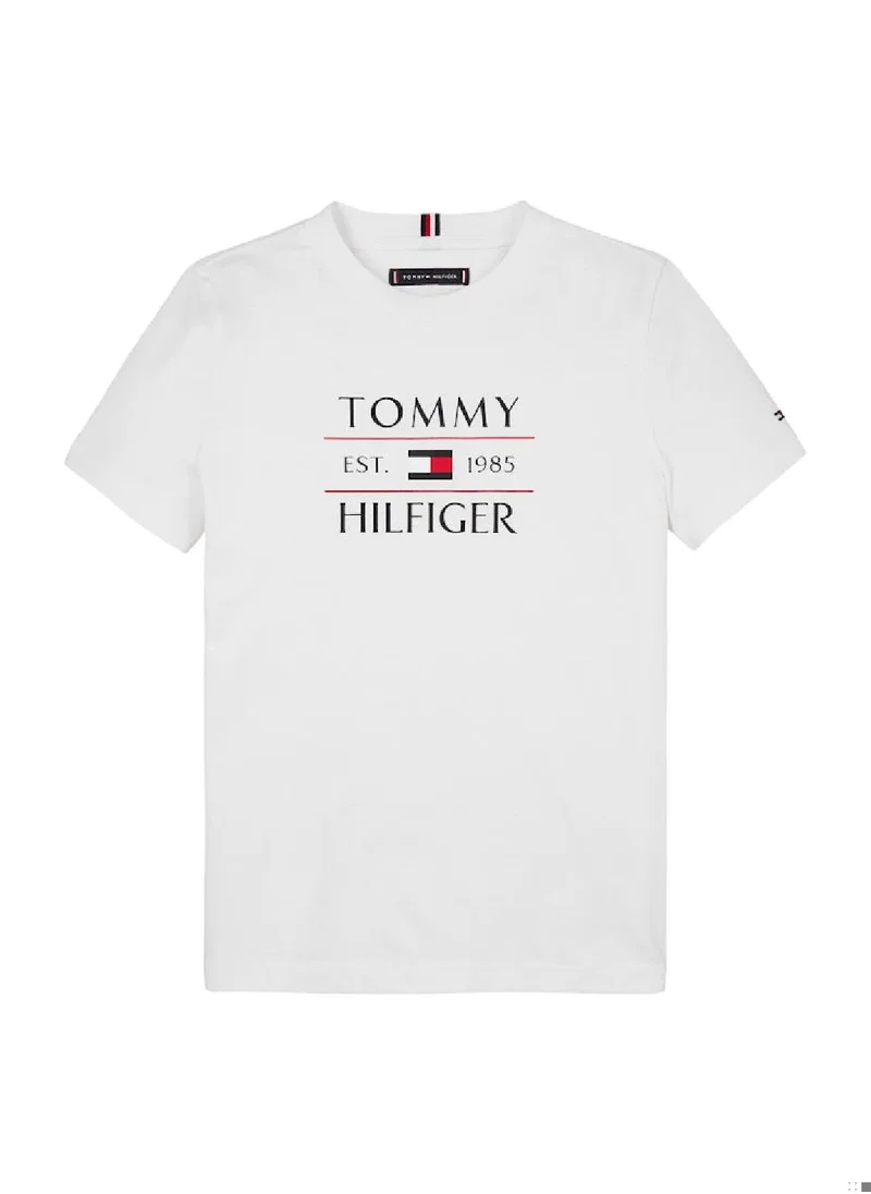 TOMMY HILFIGER Boys' Logo Crew Neck T-Shirt - Cotton, White