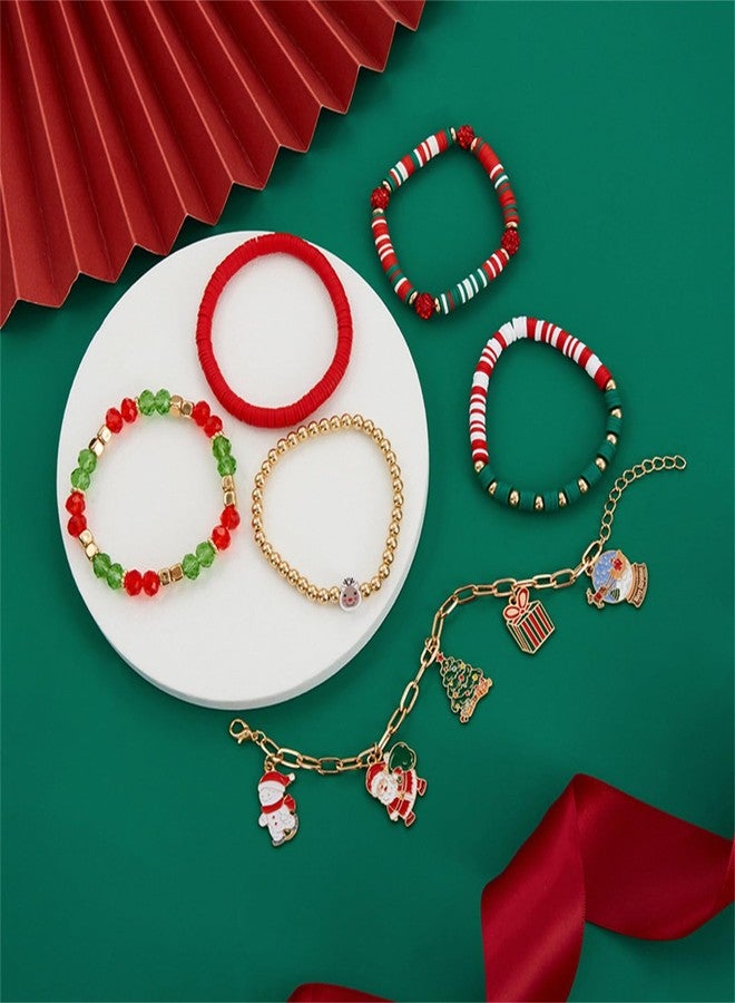 RLHRNDE Christmas Bracelet Set for Women Men Colorful Disc Clay Beaded Stretch Bracelets Elastic Layering Friendship Bracelets Stackable Bracelet Boho Holiday Jewelry Gifts (Christmas D) - Image 5