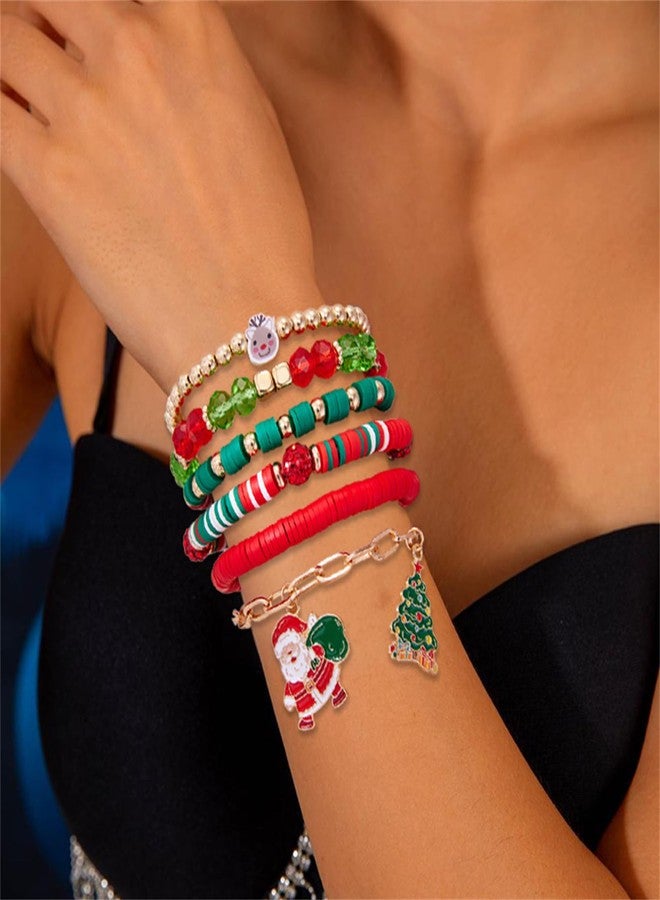 RLHRNDE Christmas Bracelet Set for Women Men Colorful Disc Clay Beaded Stretch Bracelets Elastic Layering Friendship Bracelets Stackable Bracelet Boho Holiday Jewelry Gifts (Christmas D) - Image 4
