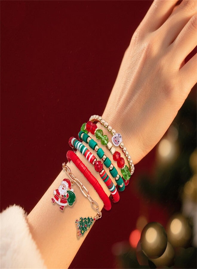 RLHRNDE Christmas Bracelet Set for Women Men Colorful Disc Clay Beaded Stretch Bracelets Elastic Layering Friendship Bracelets Stackable Bracelet Boho Holiday Jewelry Gifts (Christmas D) - Image 3