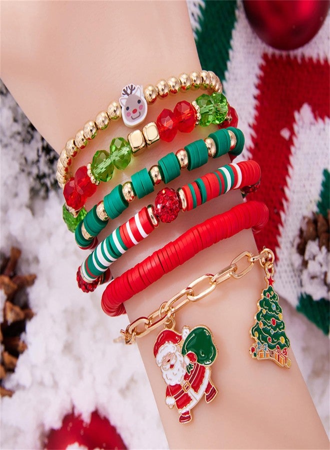 RLHRNDE Christmas Bracelet Set for Women Men Colorful Disc Clay Beaded Stretch Bracelets Elastic Layering Friendship Bracelets Stackable Bracelet Boho Holiday Jewelry Gifts (Christmas D) - Image 2