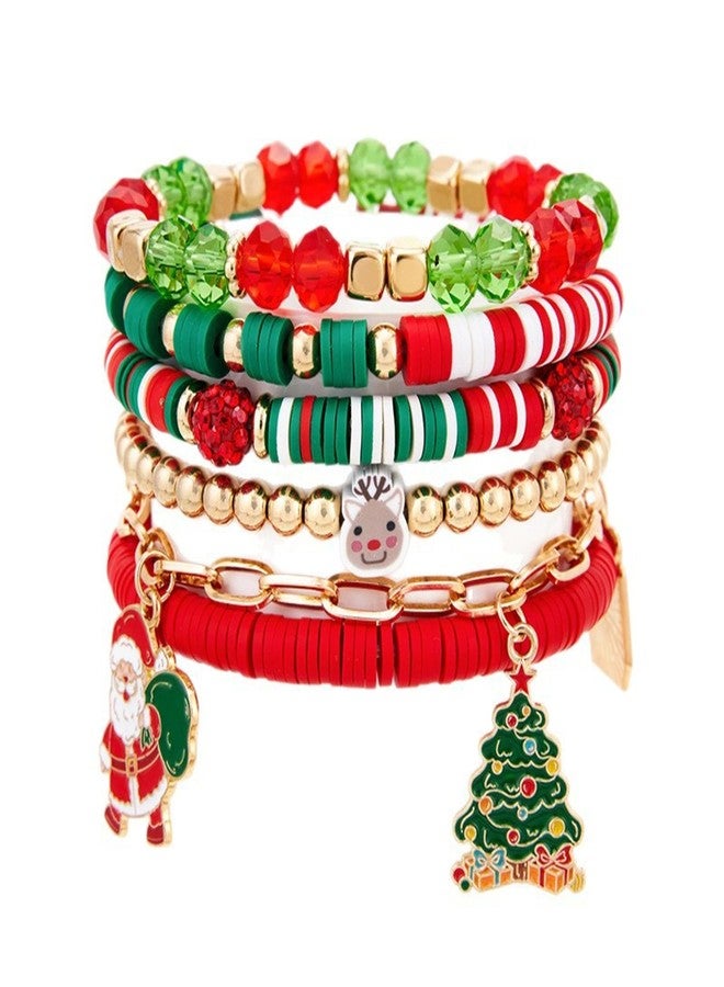 RLHRNDE Christmas Bracelet Set for Women Men Colorful Disc Clay Beaded Stretch Bracelets Elastic Layering Friendship Bracelets Stackable Bracelet Boho Holiday Jewelry Gifts (Christmas D) - Image 1