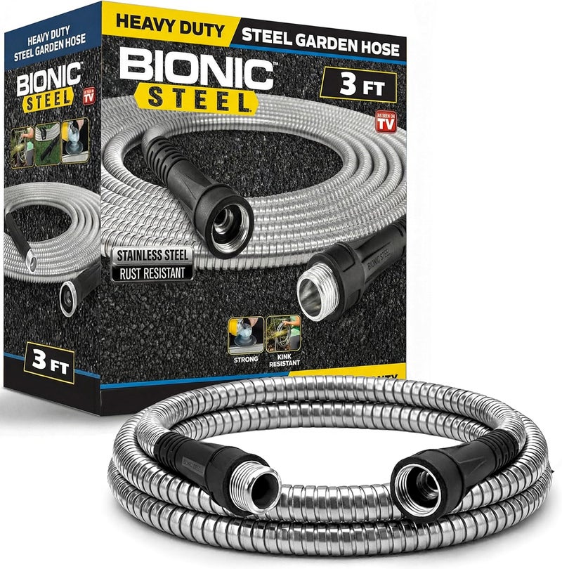 BIONIC STEEL 3Ft Short Garden Hose, 3 Ft x 5/8 In. Connector Hose for Reel, Leak Proof Connection, Heavy Duty, Non Kinking, Flexible, Hose Extension - Image 1