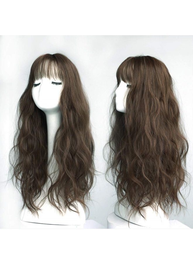 LesafeV 6"x6" Hair Forehead Replacement Piece Clip in Loose Wavy Supplement Topper With Wispy Fringe for Thinning Hair Dark Brown - Image 2