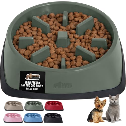 GORILLA GRIP Patented BPA Free Slow Feeder Dog Bowls Interactive Puzzle Toy for Dogs and Cats Food Training Enrichment Keeps Pets Busy and Prevents Puppy Overeating Small Breeds 1 Cup Sage Green - Image 1