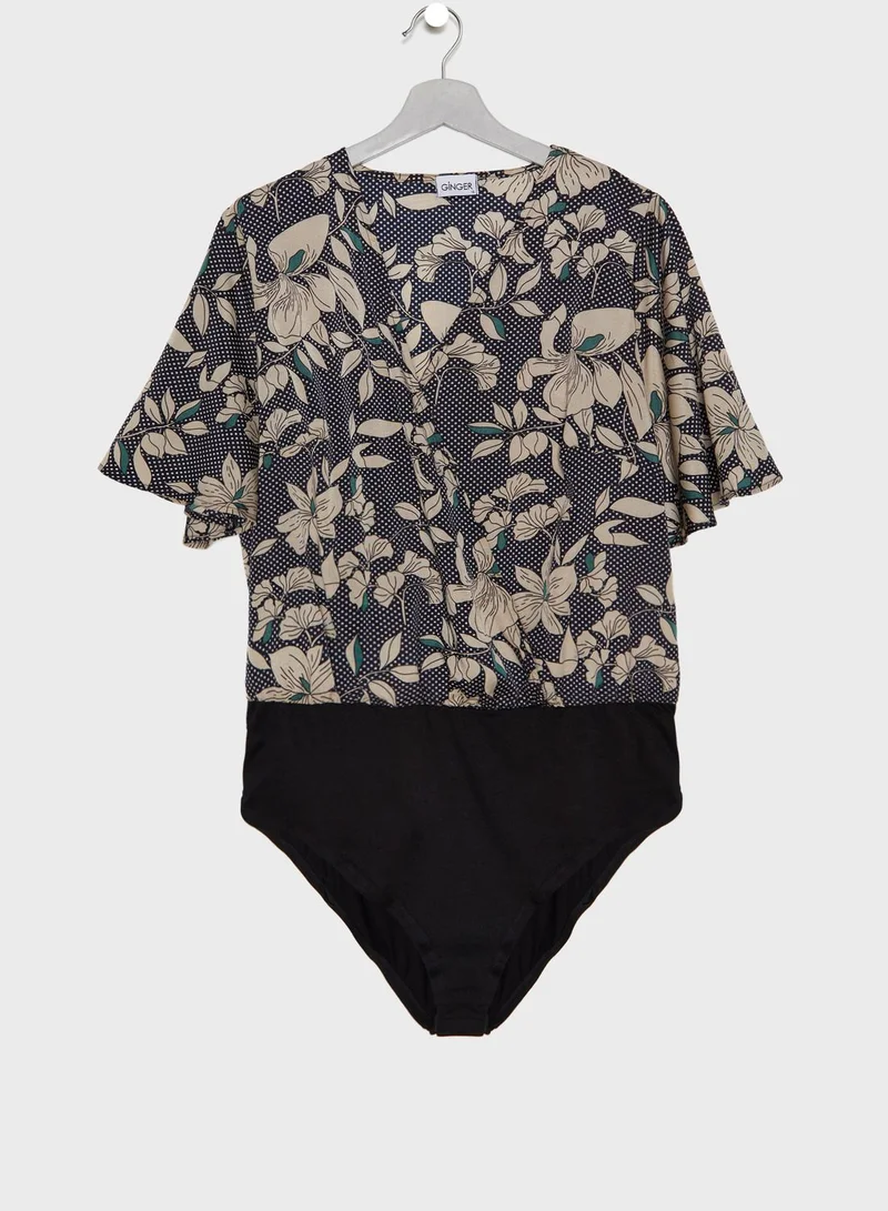 Ginger Plus Floral Print Wrap Front Body