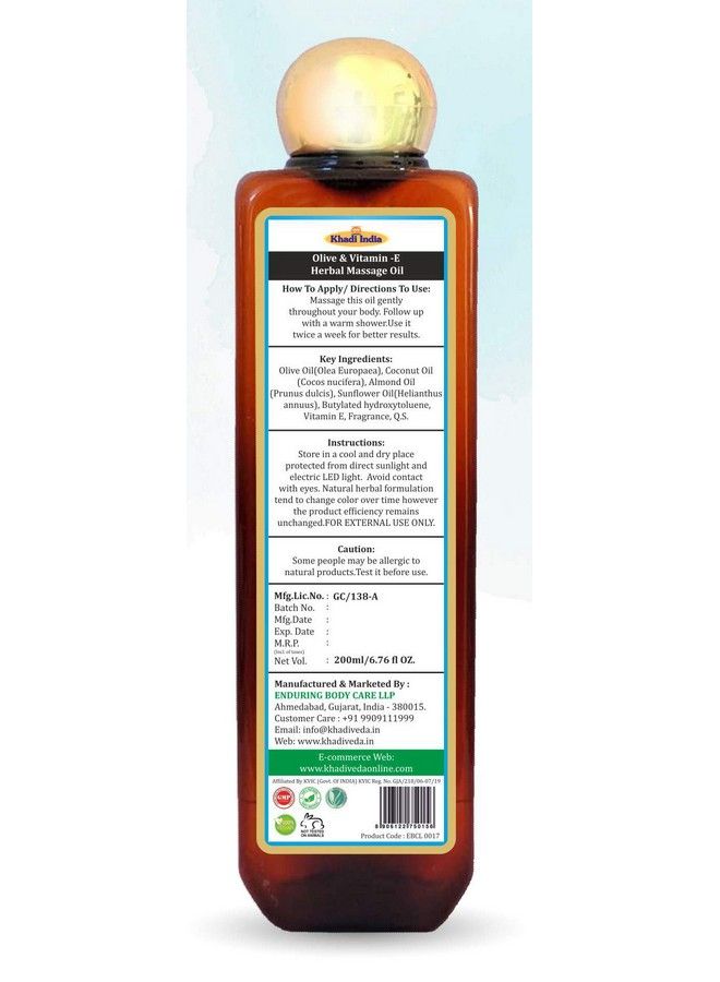 khadi veda Olive & Vitamine Massage Oil 200Ml. - Image 3