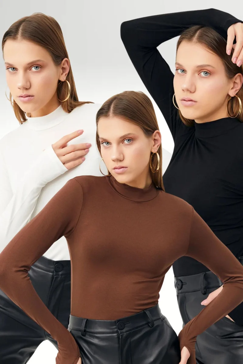 Bipantolon BIPANTOLON Women's 3-Pack Slim Fit Half Turtleneck Bodysuits