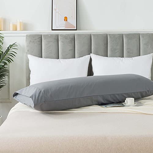WhatsBedding Body Pillow Cover Cotton Fabric, Long Pillowcase Breathable & Skin-Friendly, Envelope Closure - Grey (20x54 inch) - Image 2