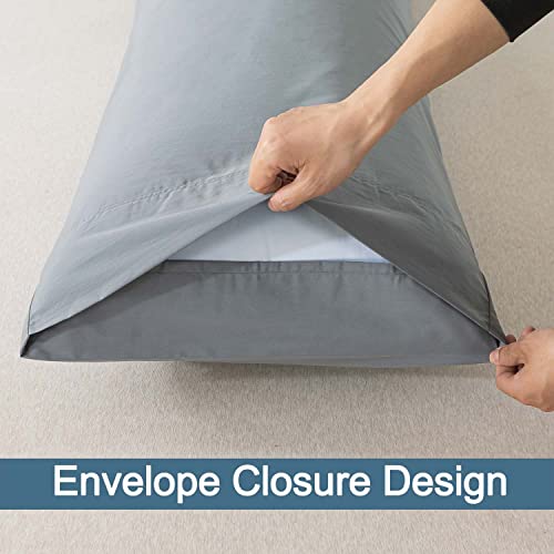 WhatsBedding Body Pillow Cover Cotton Fabric, Long Pillowcase Breathable & Skin-Friendly, Envelope Closure - Grey (20x54 inch) - Image 4