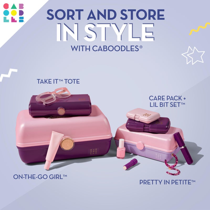 Caboodles Pretty in Petite Makeup Box, Two-Tone Periwinkle on Pink, Hard Plastic Organizer Box, 2 Swivel Trays, Fashion Mirror, Secure Latch for Safe Travel - Image 3
