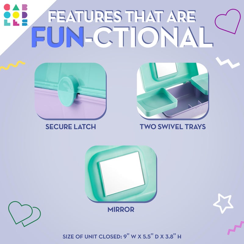 Caboodles Pretty in Petite Makeup Box, Two-Tone Periwinkle on Pink, Hard Plastic Organizer Box, 2 Swivel Trays, Fashion Mirror, Secure Latch for Safe Travel - Image 2