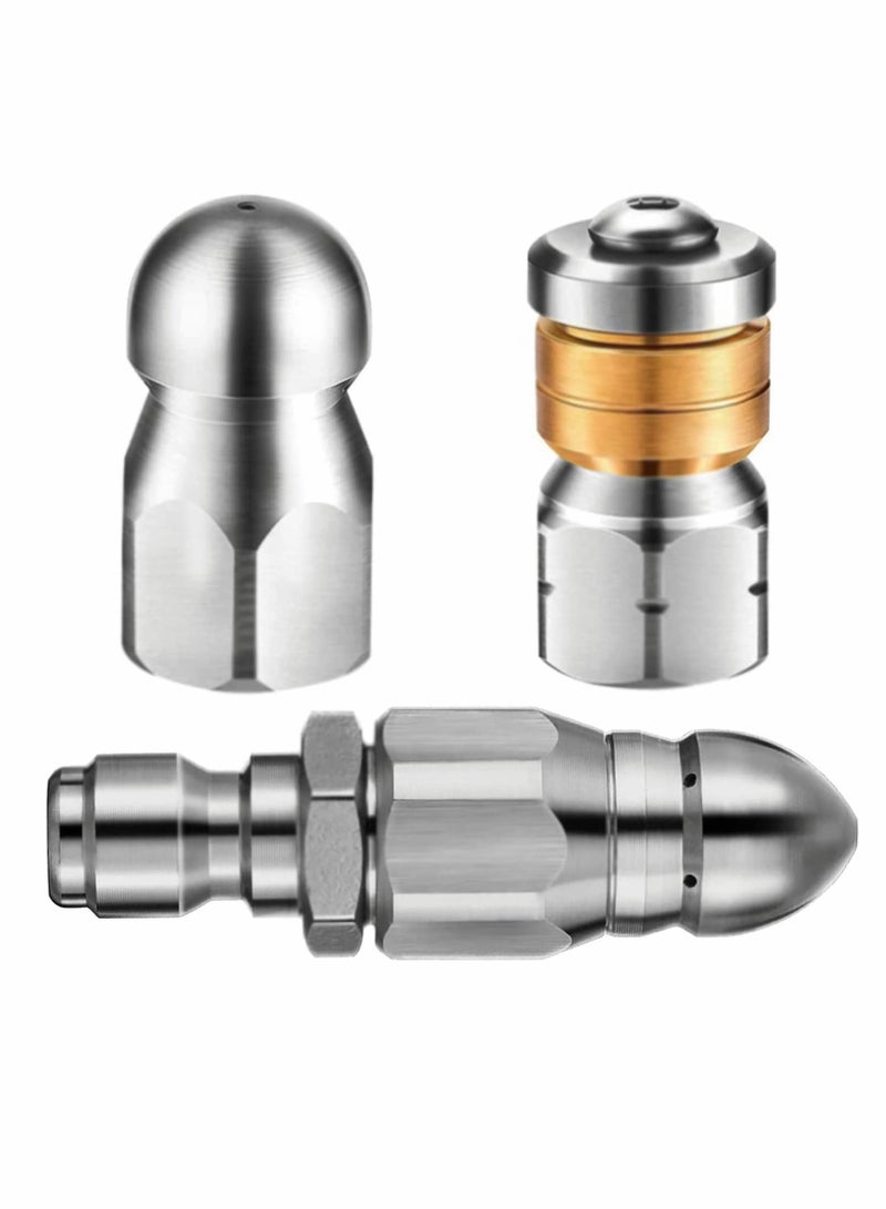 Sewer Jetter Nozzle Replacement Kit, Rotating Stainless Steel Jetting Nozzles for 1/4 Inch Pressure Washers, Compatible with Various Models, Up to 5000 PSI - Image 1