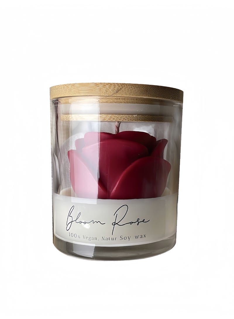 شمعة وردية حمراء يدوية في علبة زجاجية - شمعة عطرية لديكور المنزل - Image 1