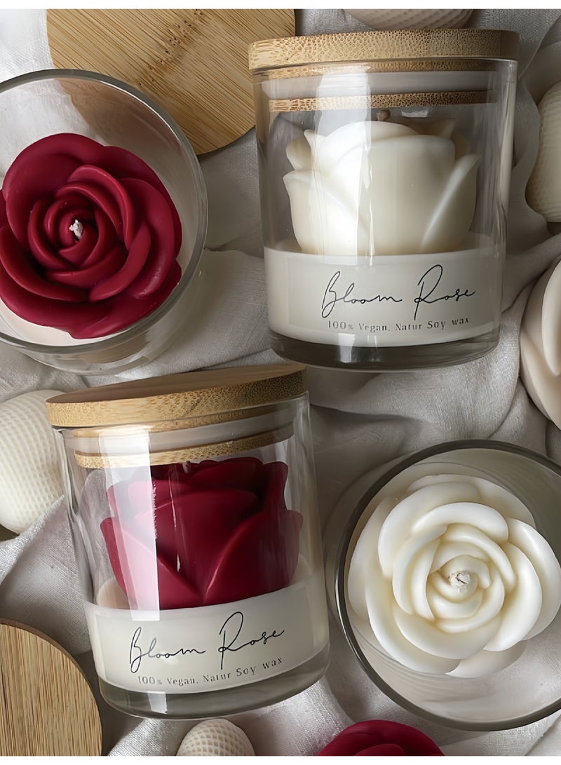 شمعة وردية حمراء يدوية في علبة زجاجية - شمعة عطرية لديكور المنزل - Image 5