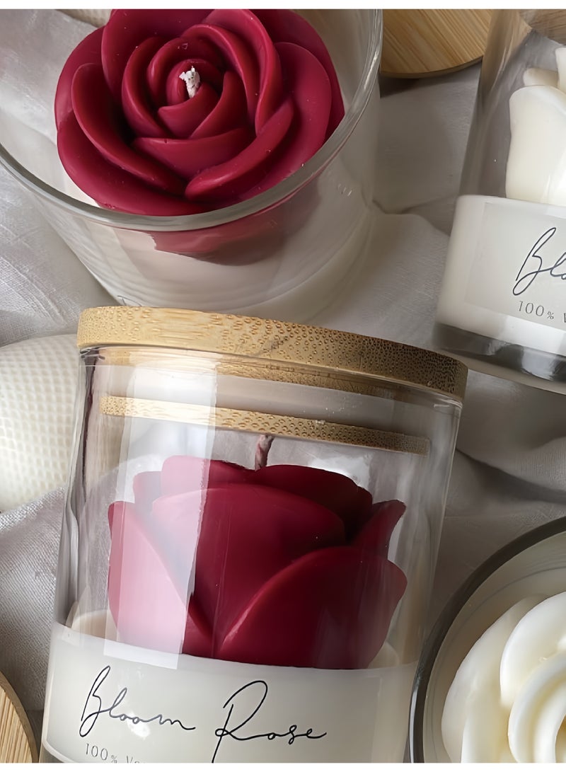 شمعة وردية حمراء يدوية في علبة زجاجية - شمعة عطرية لديكور المنزل - Image 3