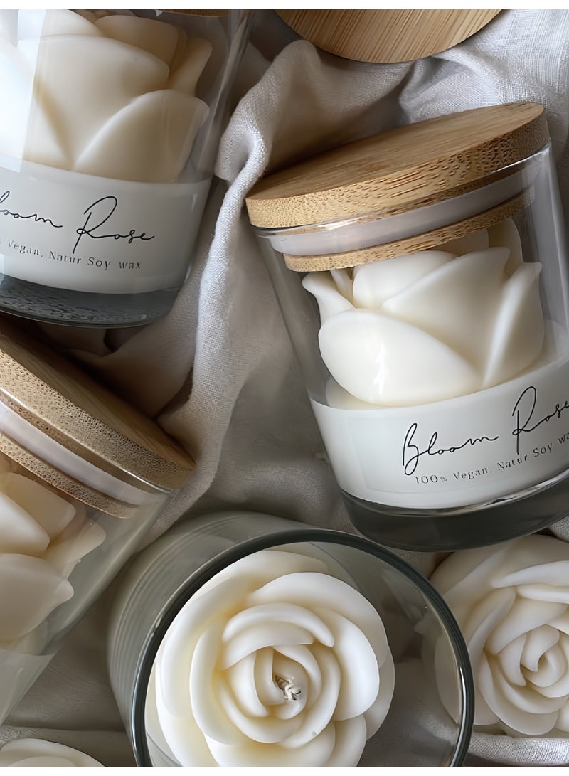 شمعة وردية حمراء يدوية في علبة زجاجية - شمعة عطرية لديكور المنزل - Image 4