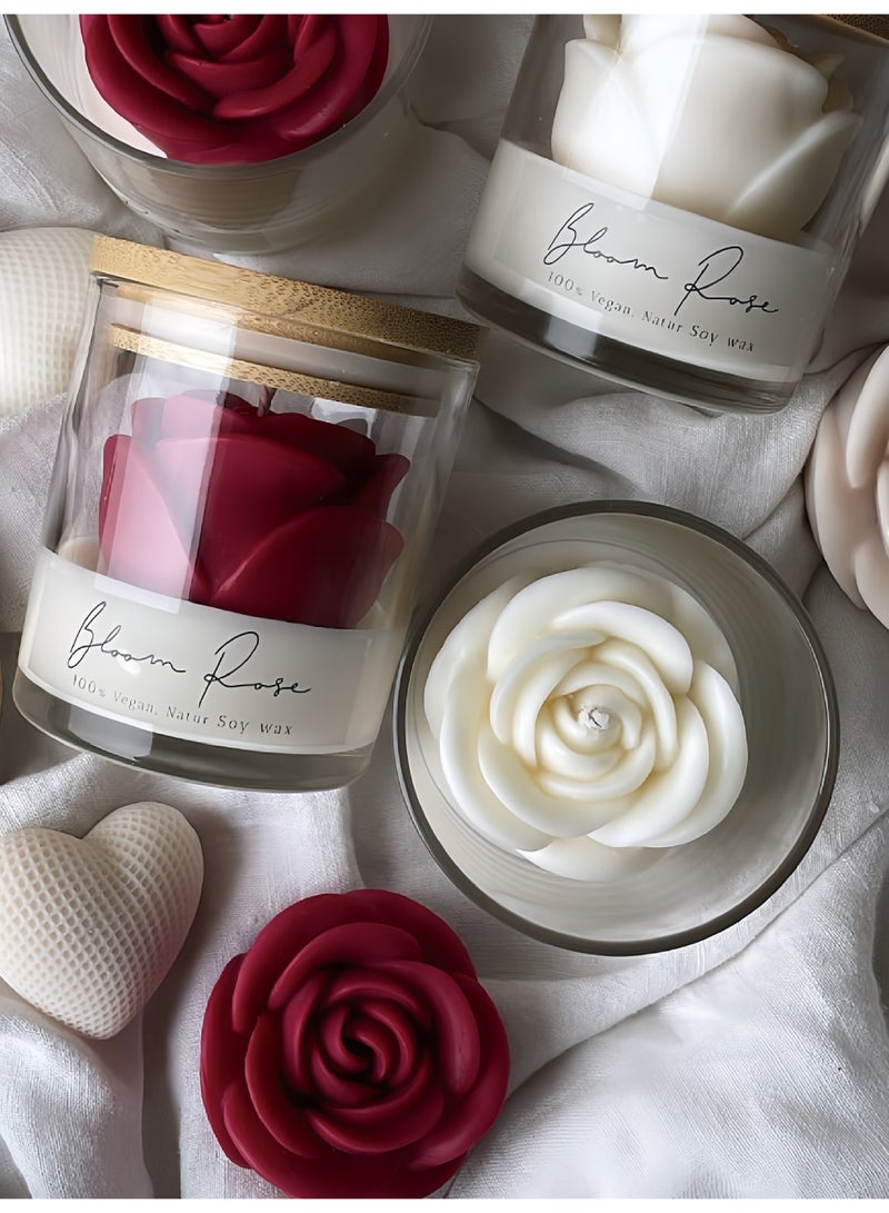 شمعة وردية حمراء يدوية في علبة زجاجية - شمعة عطرية لديكور المنزل - Image 2