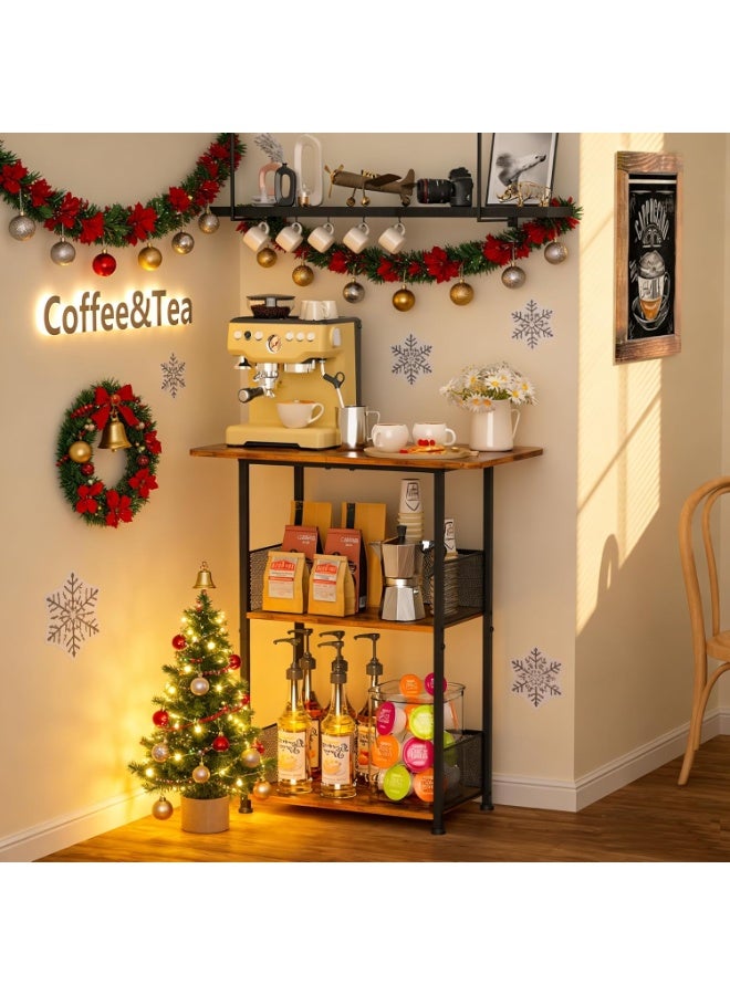 أوبتيا رف صغير قائم على الأرض لبار القهوة، طاولة قهوة صغيرة بثلاثة أرفف، خزانة زاوية لبار القهوة على طراز المزرعة؛ غرفة الطعام، غرفة المعيشة - كبسولات، ماكينة صنع القهوة (بني + أسود) - Image 5