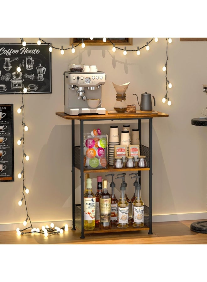 أوبتيا رف صغير قائم على الأرض لبار القهوة، طاولة قهوة صغيرة بثلاثة أرفف، خزانة زاوية لبار القهوة على طراز المزرعة؛ غرفة الطعام، غرفة المعيشة - كبسولات، ماكينة صنع القهوة (بني + أسود) - Image 1