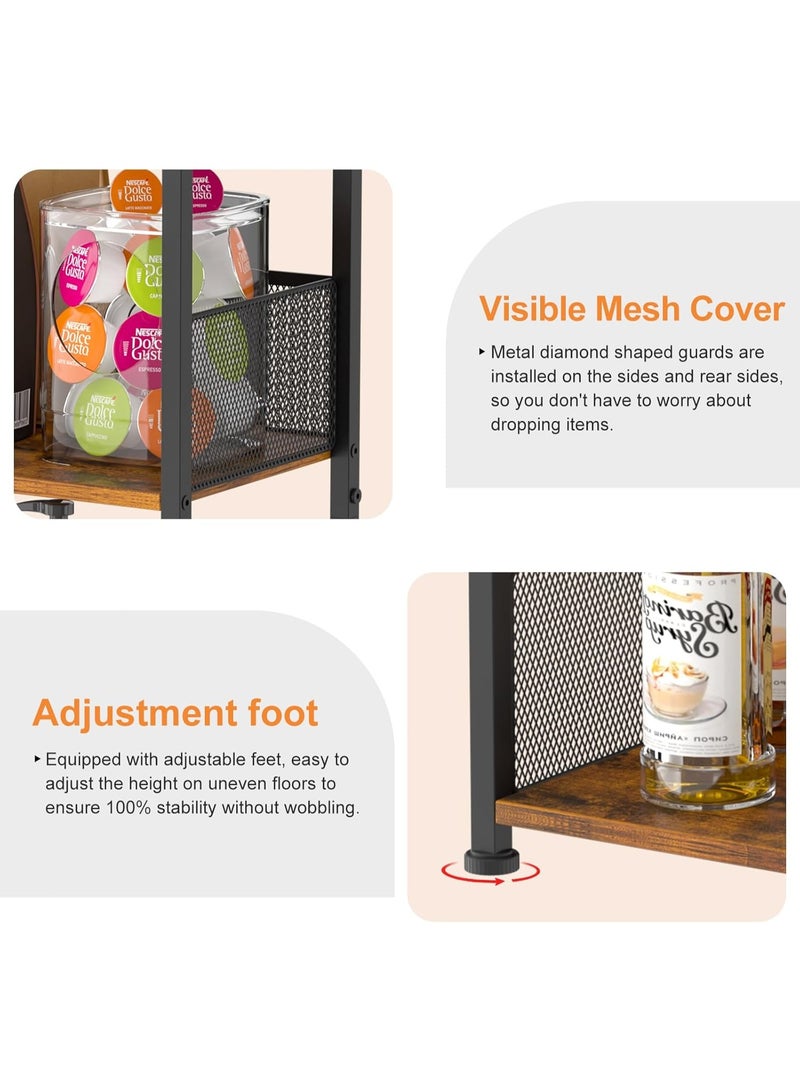 أوبتيا رف صغير قائم على الأرض لبار القهوة، طاولة قهوة صغيرة بثلاثة أرفف، خزانة زاوية لبار القهوة على طراز المزرعة؛ غرفة الطعام، غرفة المعيشة - كبسولات، ماكينة صنع القهوة (بني + أسود) - Image 3