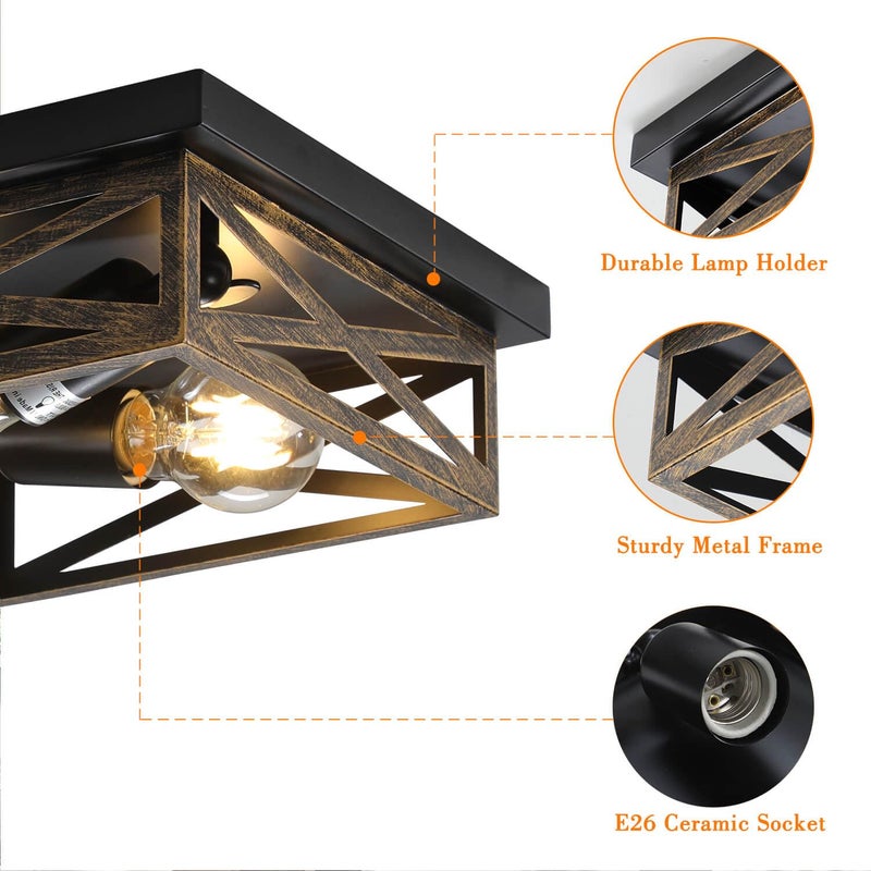 DIKAIDA 2Pack Rustic Flush Mount Ceiling Light Fixture, Modern Farmhouse Light Fixture, Kitchen Hallway Light Fixtures for Bedroom,Dining Room Entryway,Industrial Metal Cage Ceiling Light - Image 5