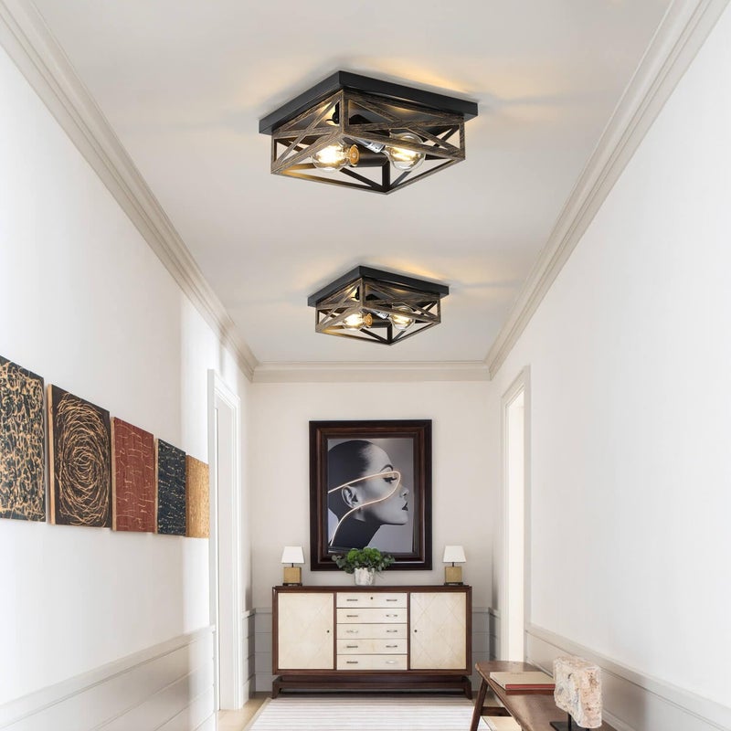 DIKAIDA 2Pack Rustic Flush Mount Ceiling Light Fixture, Modern Farmhouse Light Fixture, Kitchen Hallway Light Fixtures for Bedroom,Dining Room Entryway,Industrial Metal Cage Ceiling Light - Image 2