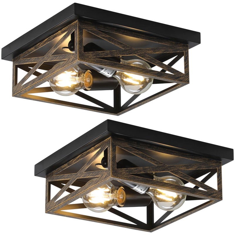DIKAIDA 2Pack Rustic Flush Mount Ceiling Light Fixture, Modern Farmhouse Light Fixture, Kitchen Hallway Light Fixtures for Bedroom,Dining Room Entryway,Industrial Metal Cage Ceiling Light - Image 1