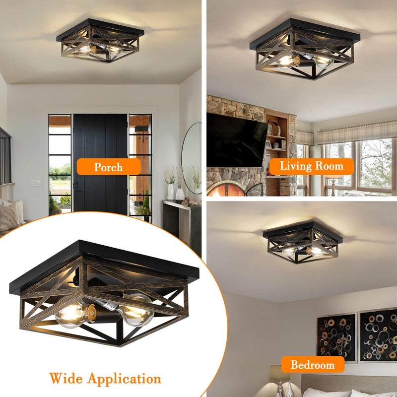 DIKAIDA 2Pack Rustic Flush Mount Ceiling Light Fixture, Modern Farmhouse Light Fixture, Kitchen Hallway Light Fixtures for Bedroom,Dining Room Entryway,Industrial Metal Cage Ceiling Light - Image 3